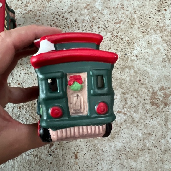 Vtg Christmas Porcelain Train Set 3 Piece Santa Lines Holiday Trim 90s - Picture 12 of 16